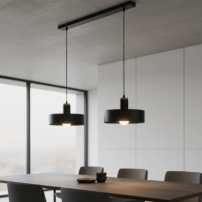 Colgante  2 Luces Metal y Madera 