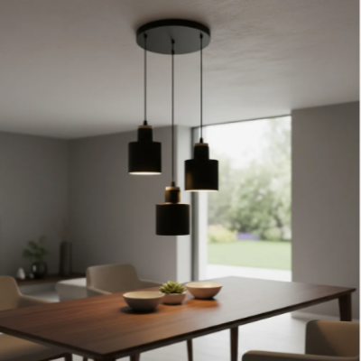  Colgante Detalle Madera 3 Luces Base Redonda