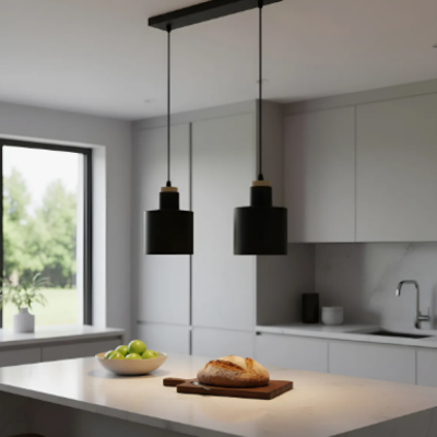 Colgante Metal Comedor Cocina 2 Luces Madera